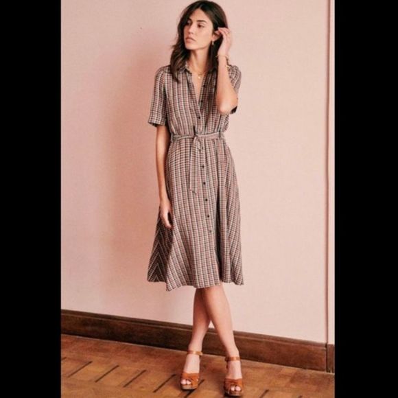 Sezane Dresses & Skirts - Sezane Jeanne Metallic Tiles Plaid Shirt Dress Size 44/ US XL